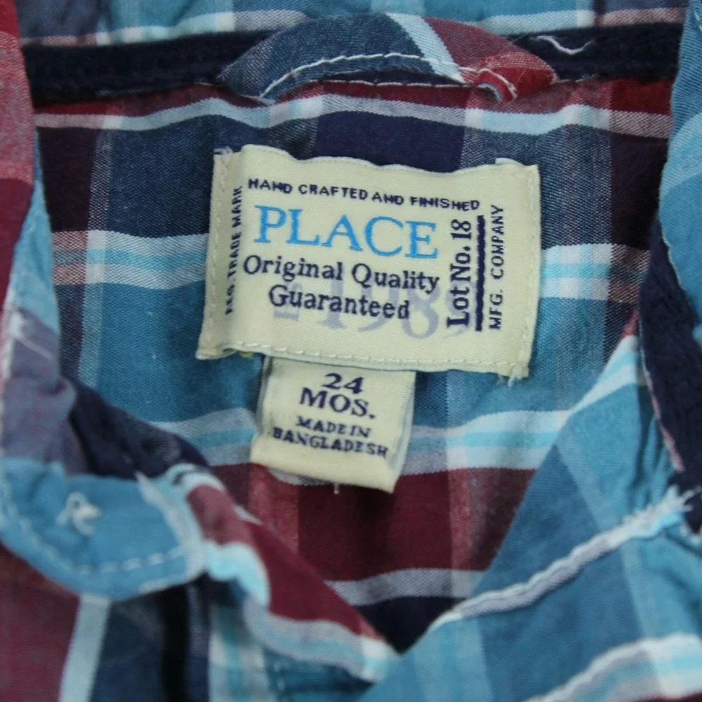 Children's Place Blue &‎ Red Flannel Short Sleeve Button Up Shirt Boys Size 24mo